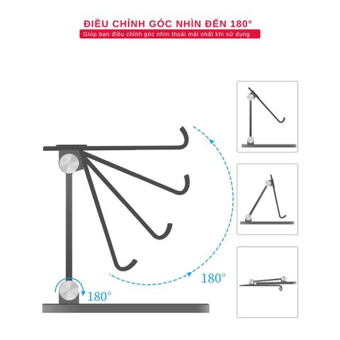 Giá Đỡ Điện Thoại, Máy Tính Bảng Để Bàn Tamayoko T01 - Hợp Kim Nhôm Cao Cấp, Chắc Chắn, Điều Chỉnh Góc Nghiêng, Màu Bạc/Đen