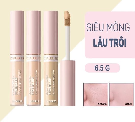 Kem Che Khuyết Điểm The Saem Cover Perfection Fixealer SPF30 PA++ - Lớp Nền Hoàn Hảo Mỏng Nhẹ Cho Trang Điểm Tự Nhiên 6.5g