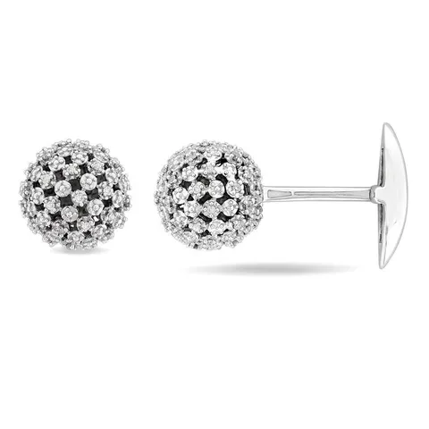 Khuy măng sét Amour 1/2 CT TW Diamond Studded Ball Cufflinks in Sterling Silver JMS008486