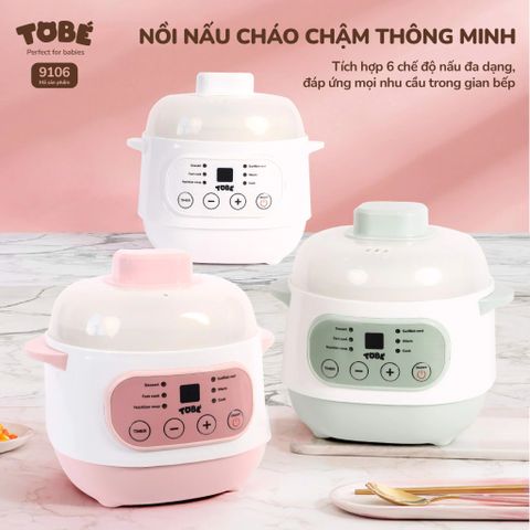 Nồi Nấu Cháo Chậm ToBé MS 9106 - 6 Chế Độ, Giữ Nhiệt Tốt, Dung Tích 1L, Tiện Lợi Cho Bé, Hấp và Nấu Thực Phẩm An Toàn