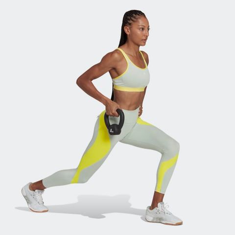 Quần bó thể thao nữ Adidas Training Essentials HN9914 - Tights 7/8 Hitt Colorblock, màu xanh, lý tưởng cho tập gym, yoga và chạy bộ.
