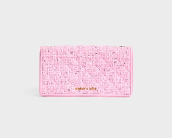Túi xách Charles & Keith Tweed Quilted Pouch - Pink