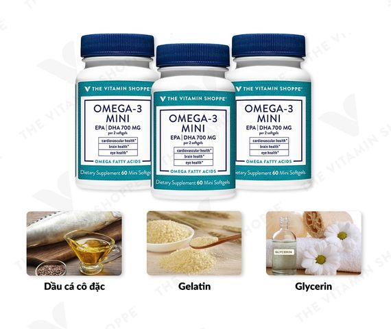 Viên Uống Dầu Cá The Vitamin Shoppe Omega-3 Mini - Hỗ Trợ Tim Mạch, Não Bộ và Thị Lực, Dạng Viên Nhỏ Dễ Uống, 60 Viên