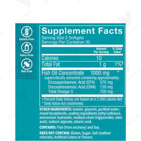 Viên Uống Dầu Cá The Vitamin Shoppe Omega-3 Mini - Hỗ Trợ Tim Mạch, Não Bộ và Thị Lực, Dạng Viên Nhỏ Dễ Uống, 60 Viên