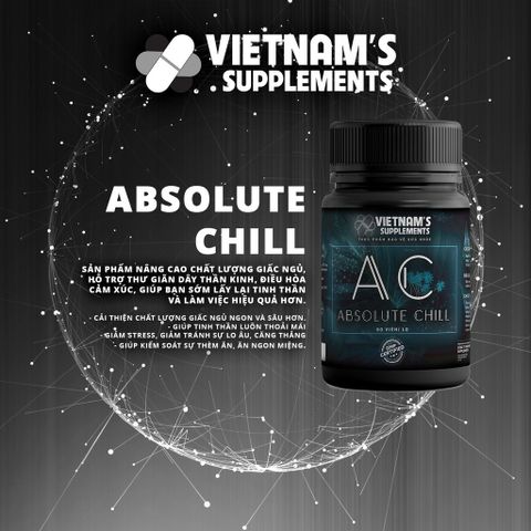 Viên Uống Hỗ Trợ Cải Thiện Giấc Ngủ Absolute Chill - Giảm Lo Âu, Ngủ Ngon Hơn Với L-Theanine, 60 Viên