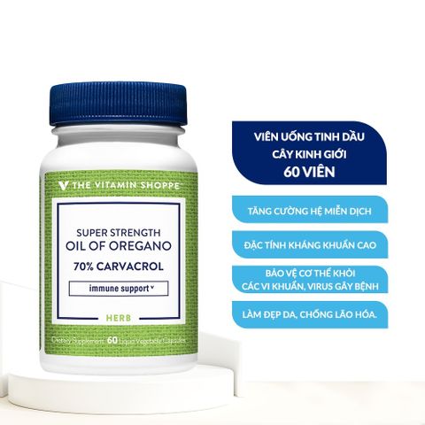 Viên uống kháng khuẩn The Vitamin Shoppe Super Strength Oil Of Oregano - Tăng cường đề kháng, bảo vệ sức khỏe, 60 viên