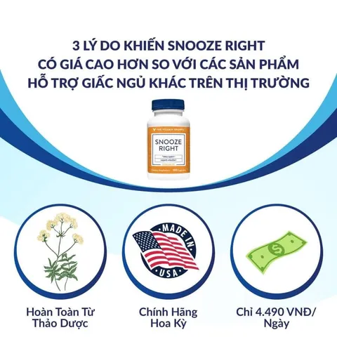 Viên uống hỗ trợ ngủ ngon The Vitamin Shoppe Snooze Right - Giải pháp tự nhiên giúp ngủ sâu và cải thiện chất lượng giấc ngủ hiệu quả.