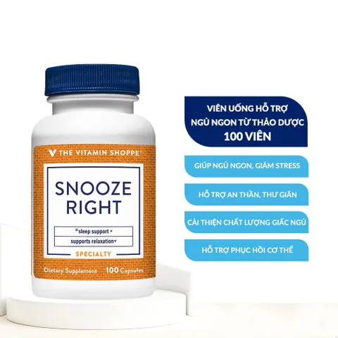 Viên uống hỗ trợ ngủ ngon The Vitamin Shoppe Snooze Right - Giải pháp tự nhiên giúp ngủ sâu và cải thiện chất lượng giấc ngủ hiệu quả.