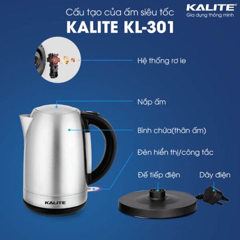 Ấm Siêu Tốc Kalite KL-301 1.7 Lít - Đun Nước Thần Tốc Inox 304, Thiết Kế Hiện Đại, An Toàn Cho Gia Đình