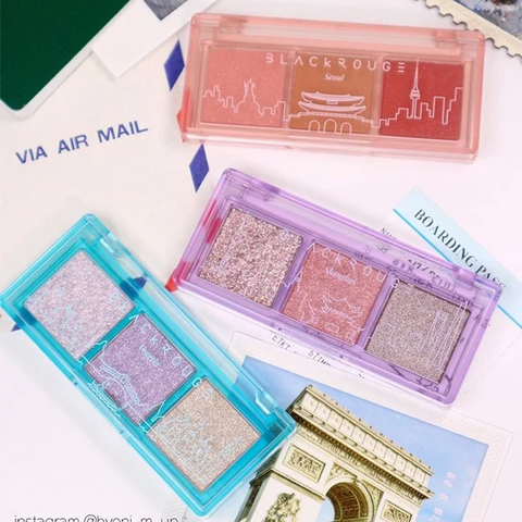 Bảng Phấn Mắt 3 Màu Ánh Nhũ Black Rouge Triple Layer Eye Palette - Makeup Palette Đậm Chất Thời Trang Hành Động Năng Động
