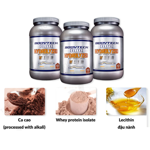 Bột Tăng Cơ BodyTech Elite Hydrolyzed Whey Protein Isolate Chocolate - 30g Protein/Khẩu Phần, Hỗ Trợ Phục Hồi Cơ Bắp Nhanh Chóng