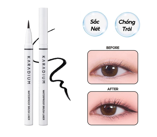 Bút Kẻ Mắt Nước Karadium Waterproof Brush Liner Black - Đen Sắc Nét, Chống Nước, Dễ Dàng Thao Tác Trang Điểm Hằng Ngày