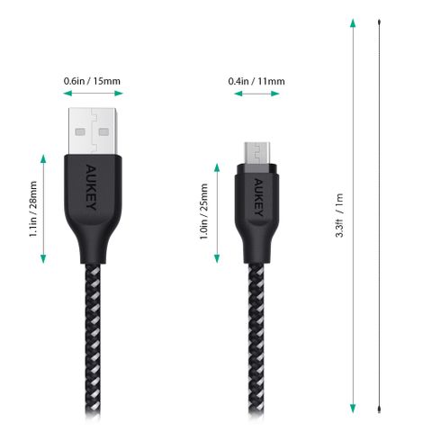 Cáp Sạc Điều Hợp Aukey CB-BAM2/BAM1 USB A Sang Micro USB 3.0/2.0, Dài 1.2m Chất Lượng Cao, Sạc Nhanh và Chống Gập Gãy