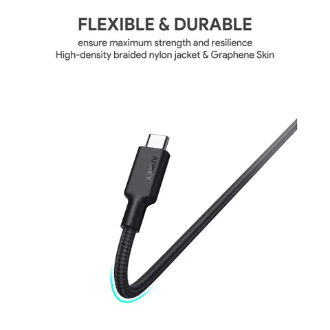 Cáp Sạc Nhanh Aukey CB-CD23 USB 3.1 Type C 100W - Tốc Độ Truyền Dữ Liệu 10Gbps, Độ Dài 1.2m, Chất Liệu Bền Bỉ
