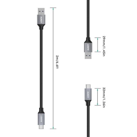 Cáp Sạc Nhanh AUKEY CB-CD3 USB 3.0 Sang USB-C 5Gbps - Dây Nylon 2m Chống Đứt, Chuyên Dùng Cho Điện Thoại và Máy Tính Bảng
