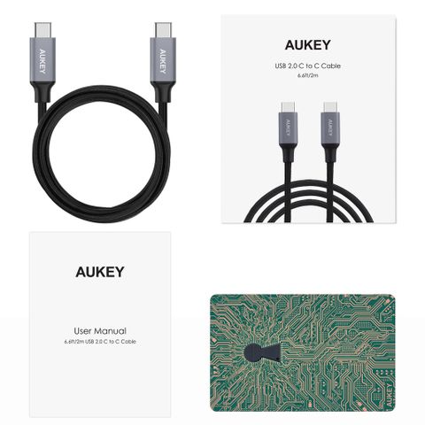 Cáp Sạc Nhanh Aukey CB-CD6 USB-C 2m 480Mbps - Chất Liệu Nylon Chống Rối, Bền Bỉ, Tương Thích Với Nhiều Thiết Bị Di Động