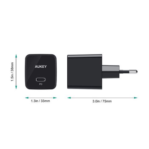Củ Sạc Nhanh Aukey PA-Y20S Power Delivery 20W - Thiết Kế Nhỏ Gọn, Hiệu Suất Cao, Tương Thích Tất Cả Thiết Bị USB-C