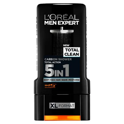 Gel tắm gội cho nam L'Oreal Men Expert 5 in 1 Total Clean Carbon
