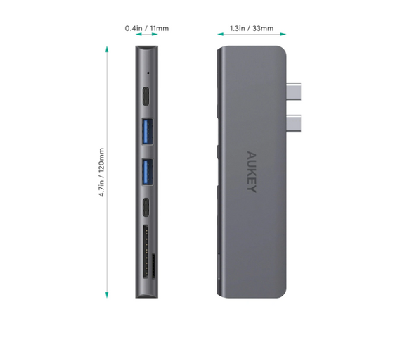 Hub 7in1 Aukey CB-C76 - Chuyển Đổi Type C sang HDMI USB 3.0 100W, Tốc Độ Truyền Dữ Liệu 5Gbps, Hỗ Trợ 4K 30Hz, Thiết Bị Đa Năng Cho Laptop