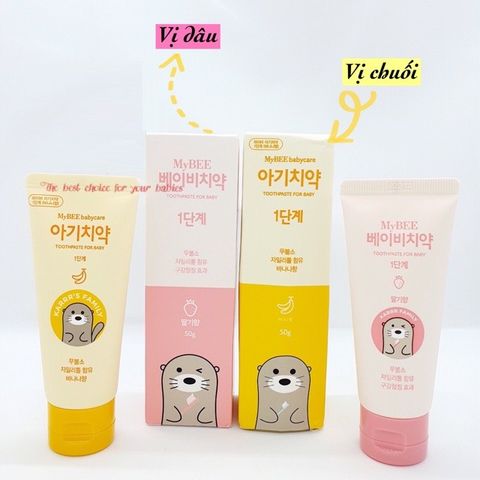 Kem đánh răng MyBEE Hàn Quốc cho bé 0-2 tuổi, tự nhiên an toàn, hương chuối dâu thơm, hỗ trợ làm sạch răng miệng, có thể nuốt được.