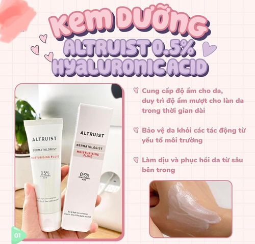 Kem Dưỡng Ẩm Altruist Dermatologist Moisturising Fluid 0.5% Hyaluronic Acid - Dưỡng ẩm da mặt nhẹ nhàng, dễ thẩm thấu, an toàn cho mọi loại da
