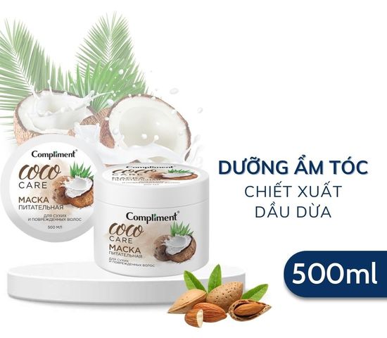 Kem ủ tóc Compliment Coco 500ml - Dưỡng ẩm và phục hồi tóc hư tổn từ dầu dừa, làm mềm mượt và bóng khỏe.