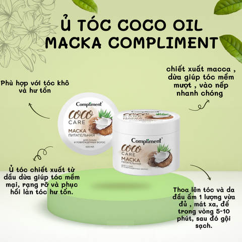 Kem ủ tóc Compliment Coco 500ml - Dưỡng ẩm và phục hồi tóc hư tổn từ dầu dừa, làm mềm mượt và bóng khỏe.