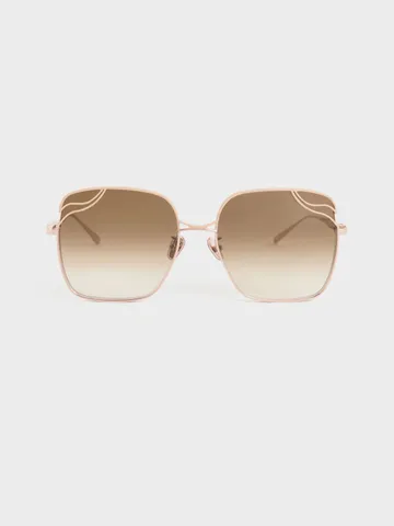 Kính mát Charles & Keith Wavy Wire-Frame Square Sunglasses CK3-51280506 Pink