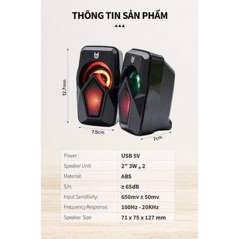 Loa Máy Tính Để Bàn Mini BD-110 - Âm Thanh Chất Lượng Cao, Đèn LED 7 Màu, Kết Nối Bluetooth 5.0 - Phụ Kiện Thời Thượng Cho Game Thủ