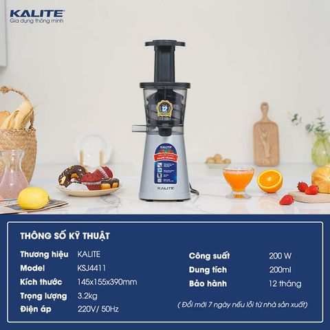 Máy Ép Chậm Kalite KSJ4411 - Công Suất 200W, Mini Tiện Lợi, Ép Tối Đa Dưỡng Chất, Vệ Sinh Dễ Dàng, Bảo Hành 12 Tháng