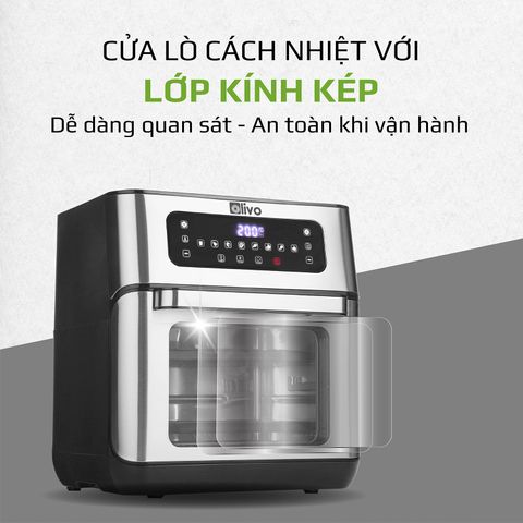 Nồi Chiên Không Dầu Olivo AF12 Dung Tích 12L - Công Suất 1800W, Thiết Kế Hiện Đại, 8 Chương Trình Nấu Ăn Tiện Lợi