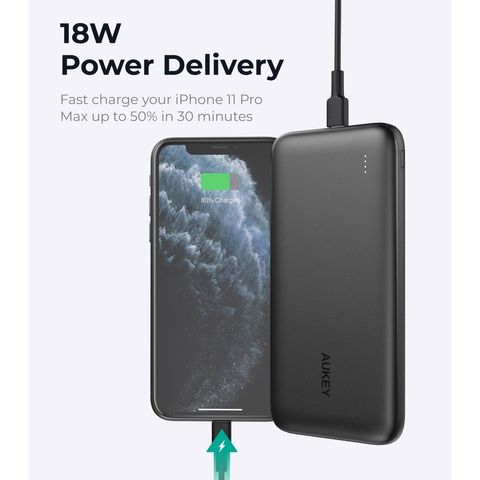 Pin Sạc Dự Phòng Aukey PB-N73S 10000mAh PD 18W - Sạc Nhanh Dành Cho iPhone 13ProMax, Thiết Kế Gọn Nhẹ, Tương Thích Nhiều Thiết Bị