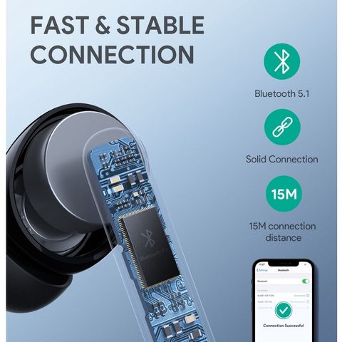 Tai nghe AUKEY EP-N6 Bluetooth 5.0 - Khử tiếng ồn, Âm thanh sống động, Thời gian sử dụng 25 giờ, Chống nước IPX5, Micro kép rõ ràng