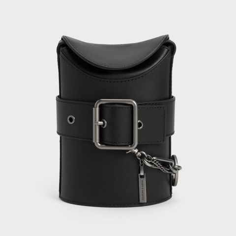 Túi Charles & Keith Jules Leather Belted Bucket Bag SL2-10781898 Black