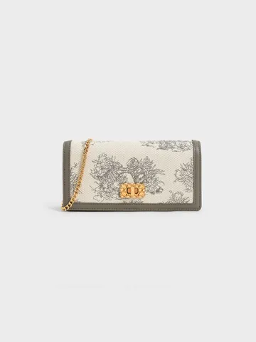 Túi đeo chéo Charles & Keith Tiger Calligraphy Canvas Phone Pouch CK6-70840451 Taupe