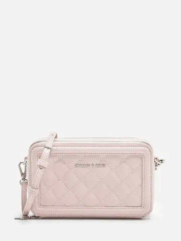 Túi nữ Charles & Keith Quilted Long Wallet CK6-10840105 Pink