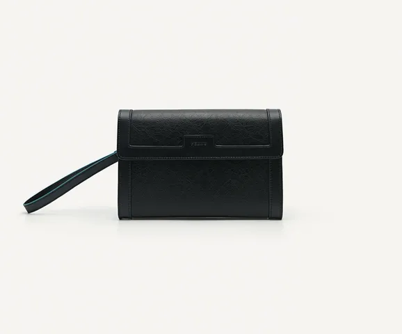 Ví nam Pedro Suede Clutch with Single Handle Strap - Black