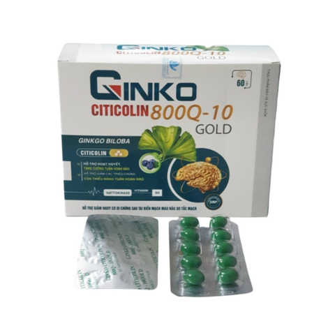 Viên uống Ginko Citicolin 800Q-10 Gold hỗ trợ tuần hoàn não - Tăng cường trí nhớ, giảm đau đầu, chóng mặt, mệt mỏi - Sản phẩm chất lượng cao