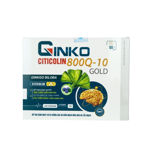 Viên uống Ginko Citicolin 800Q-10 Gold hỗ trợ tuần hoàn não - Tăng cường trí nhớ, giảm đau đầu, chóng mặt, mệt mỏi - Sản phẩm chất lượng cao