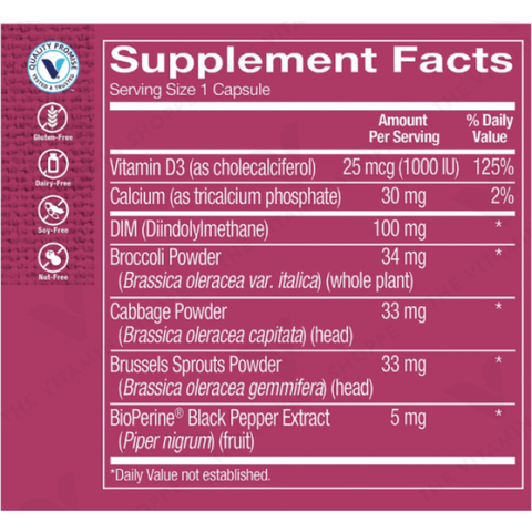 Viên Uống The Vitamin Shoppe Dim 100 MG Hỗ Trợ Cân Bằng Nội Tiết Tố Nữ - Ngăn Ngừa Lão Hóa, Cải Thiện Da và Giảm Triệu Chứng Tiền Mãn Kinh
