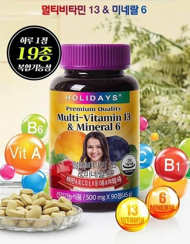 Viên uống Vitamin Tổng Hợp Holidays Multi-Vitamin 13 & Mineral 6 - Hỗ Trợ Tăng Cường Sức Đề Kháng & Bồi Bổ Sức Khỏe Cho Người Lớn