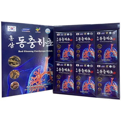 Nước Hồng Sâm Đông Trùng Hạ Thảo Pocheon - Hỗ Trợ Bổ Phổi, Tăng Cường Hệ Hô Hấp, Đào Thải Độc Tố - Hộp 30 Gói 70ml