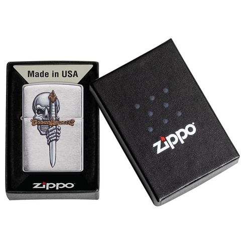 Bật Lửa Zippo 49488 Hình Hộp Sọ Kẹp Kiếm - Thiết Kế Độc Đáo, Chất Liệu Đồng Thau Nguyên Khối, Quà Tặng Phong Cách Thời Trang