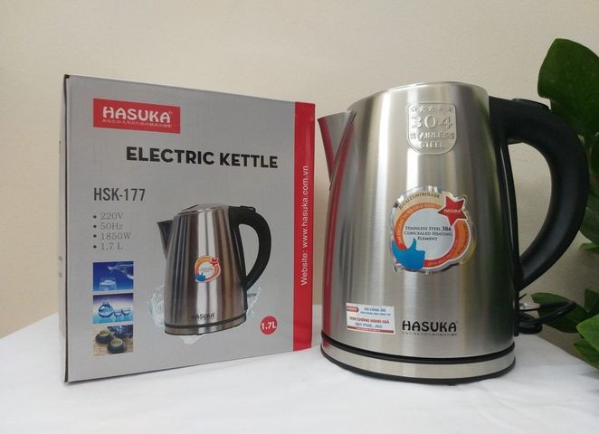 Ấm Siêu Tốc Hasuka HSK-177 - Bình Đun Nước Inox 304 1.7L, Đế Xoay 360º, Ngắt Tự Động, Tiết Kiệm Điện, Dễ Dàng Sử Dụng Cho Gia Đình