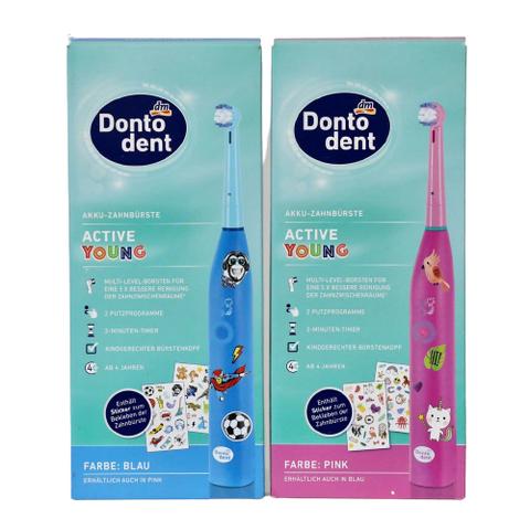 Bàn Chải Điện Dontodent Active Young Cho Bé Từ 4 Tuổi - Làm Sạch Răng Miệng Nhẹ Nhàng, Tốc Độ 6.000 Vòng/Phút