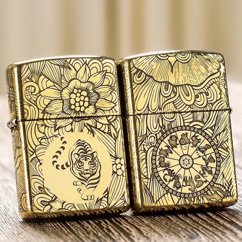 Bật Lửa Zippo 12 Con Giáp Năm Dần - Hổ, Đồng Thau Nguyên Khối, Họa Tiết Khắc 5 Mặt, Quà Tặng Sang Trọng Cho Fan Hổ