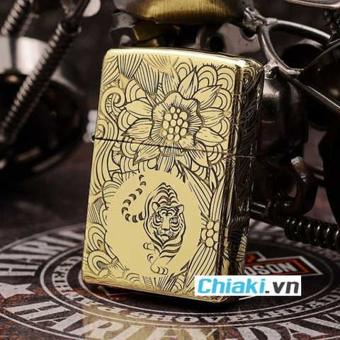 Bật Lửa Zippo 12 Con Giáp Năm Dần - Hổ, Đồng Thau Nguyên Khối, Họa Tiết Khắc 5 Mặt, Quà Tặng Sang Trọng Cho Fan Hổ