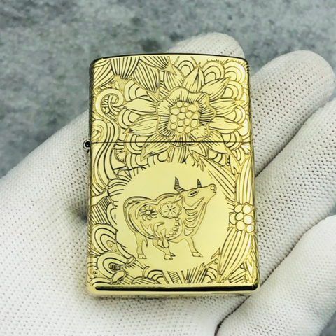 Bật Lửa Zippo 12 Con Giáp Năm Sửu - Trâu Chống Gió, Họa Tiết Khắc Chất Lượng, Quà Tặng Độc Đáo Cho Fan 12 Con Giáp