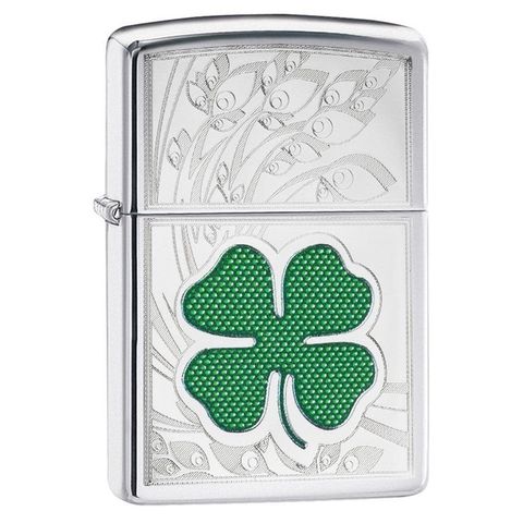 Bật Lửa Zippo 24699 Clover High Polish Chrome - Thiết Kế Cỏ 4 Lá May Mắn, Đáy Đồng Thau Chắc Chắn, Giao Hàng Toàn Quốc