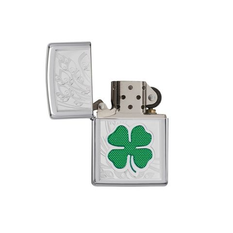 Bật Lửa Zippo 24699 Clover High Polish Chrome - Thiết Kế Cỏ 4 Lá May Mắn, Đáy Đồng Thau Chắc Chắn, Giao Hàng Toàn Quốc